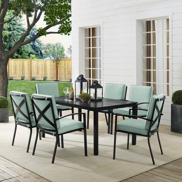 Kaplan 7 Piece Outdoor Dining Set In Mist and Oil Rubbed Bronze