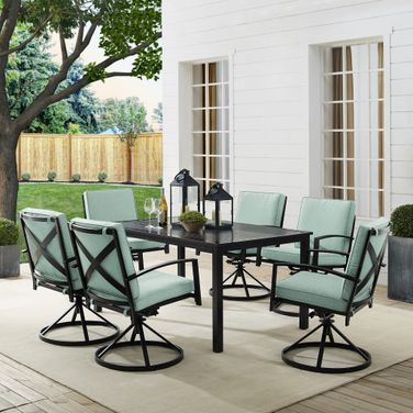 Kaplan 7 Piece Outdoor Dining Set In Mist and Oil Rubbed Bronze