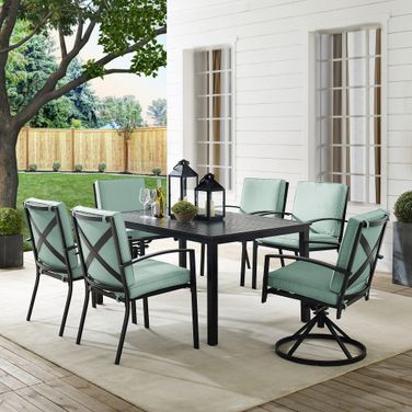 Kaplan 7 Piece Outdoor Dining Set In Mist and Oil Rubbed Bronze