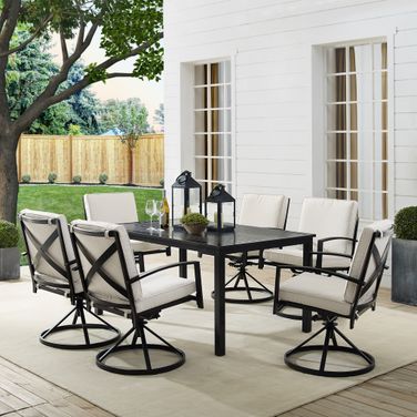 Kaplan 7 Piece Outdoor Dining Set In Oatmeal and Oil Rubbed Bronze