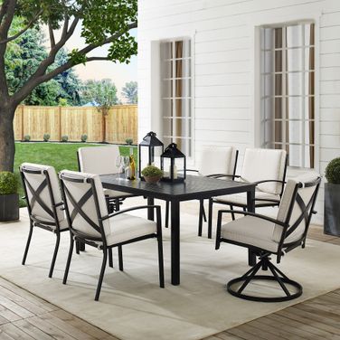 Kaplan 7 Piece Outdoor Dining Set In Oatmeal and Oil Rubbed Bronze