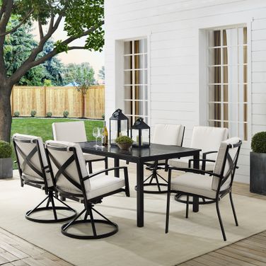 Kaplan 7 Piece Outdoor Dining Set In Oatmeal and Oil Rubbed Bronze