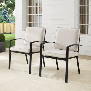 Kaplan Outdoor Dining Chair Set of 2 In Oatmeal and Oil Rubbed Bronze