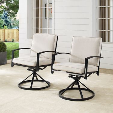 Kaplan Swivel Outdoor Dining Chair Set of 2 In Oatmeal and Oil Rubbed Bronze