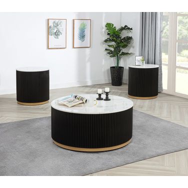 Kara Round Occasional Table Set In Black and White