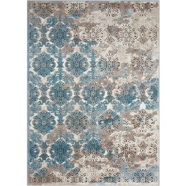 Karma Ivory and Blue 5'3" x 7'4" Area Rug