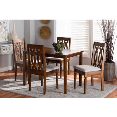 Kasia Modern and Contemporary Grey Fabric Upholstered and Walnut Brown Finished Wood 5-Piece Dining Set