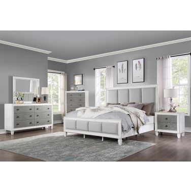 Katia Bedroom Set In Gray Linen And White Finish