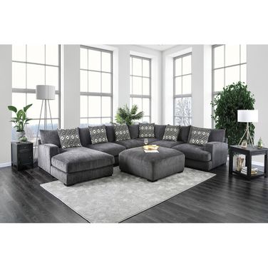 Kaylee U-Shaped Sectional With Ottoman In Gray