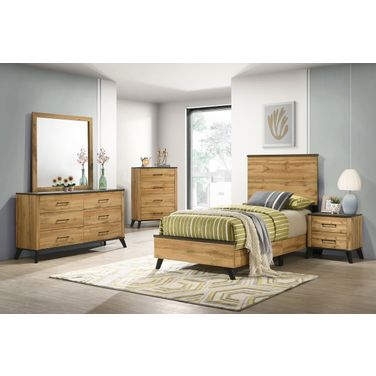 Kaywood Youth Panel Bedroom Set In Weathered Brown and Natural Pine