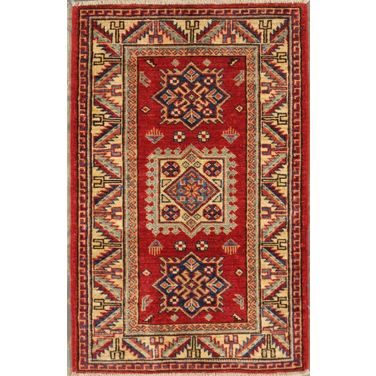 Kazak Collection Hand-Knotted Lamb's Wool Area Rug- 2' x 2'11" In Rust