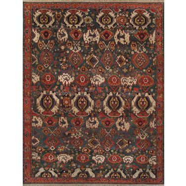 Kazak Collection Hand-Knotted Lamb's Wool Area Rug- 8' 11" x 11' 7" In Green and Rust
