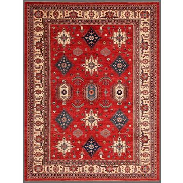 Kazak Collection Hand-Knotted Lamb's Wool Area Rug- 8'11" x 11' 8" In Ivory and Rust