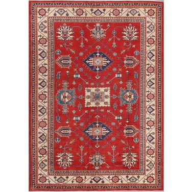 Kazak Collection Hand-Knotted Lamb's Wool Area Rug- 8' 3" x 11' 9" In Ivory and Rust