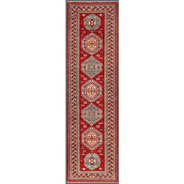 Kazak Collection Hand-Knotted Lamb's Wool Runner- 2' 2" x 7' 10" In Ivory and Rust