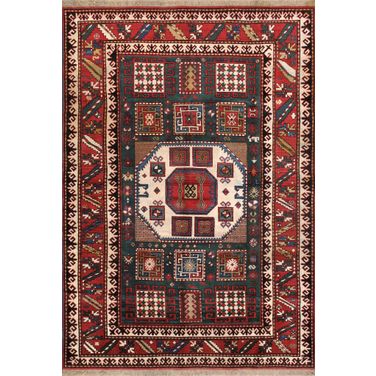 Kazak Collection Hand-Knotted Wool Area Rug- 5'10" x 8' 6" In Green and Rust