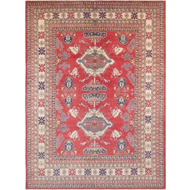 Kazak Collection Hand-Knotted Wool Area Rug- 9' 7" x 13' 4" In Ivory and Rust