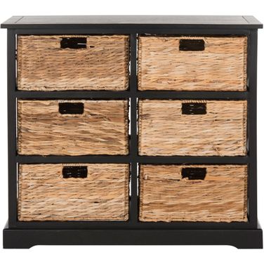 Keenan Distressed Black 6 Wicker Basket Storage Chest