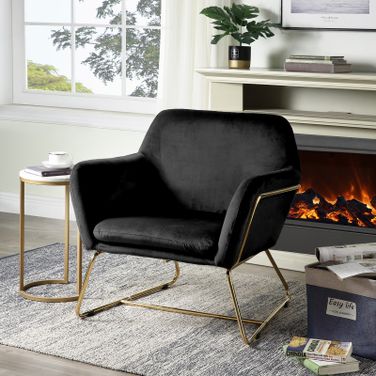 Keira Black Velvet Accent Chair With Metal Base