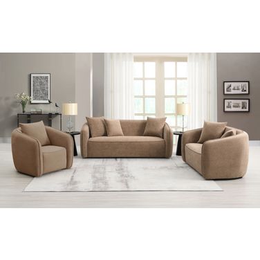 Keith Living Room Set with Pillows In Brown Chenille