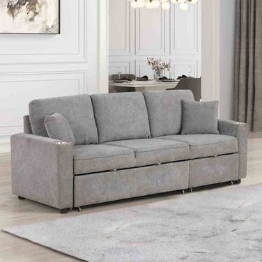 Kendal Sleeper Sofa Sectional with Cupholder In Gray