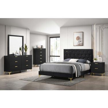 Kendall Black And Gold Tufted Upholstered Panel Bedroom Set