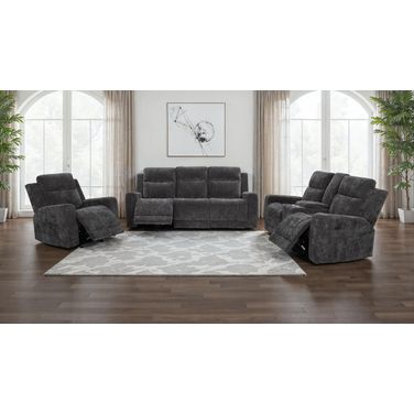 Kennett Chenille Upholstered Power Reclining Living Room Set In Dark Grey