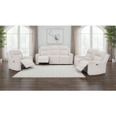 Kennett Chenille Upholstered Power Reclining Living Room Set In Ivory