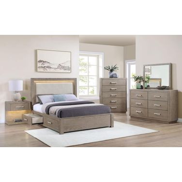 Kenora LED Storage Bedroom Set In Barley Brown