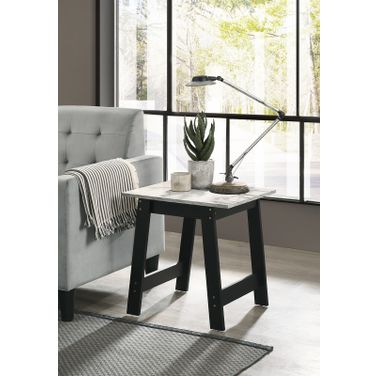 Kenzo 19 Inch End Table with Faux Marble Top In Black