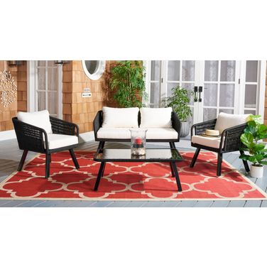 Kerson 4 Piece Rope Living Set In Black and Beige