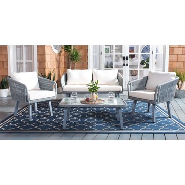 Kerson 4 Piece Rope Living Set In Grey and Beige
