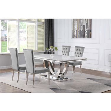 Kerwin Dining Room Set With Grey Chairs In White Marble