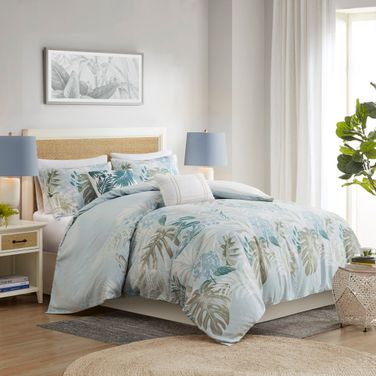 Kiawah Island 5 Piece Cotton King/Cal King Duvet Cover Set with Throw Pillow In Blue