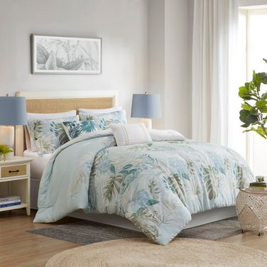 Kiawah Island 6 Piece Oversized Cotton King Comforter Set with Throw Pillow In Blue