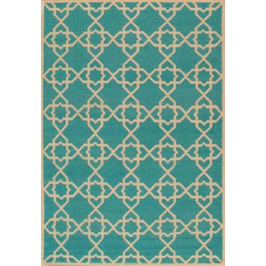 Kilim Collection Hand-Woven Lamb's Wool Area Rug-10' x 14' In Ivory and Aqua
