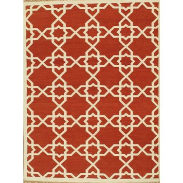 Kilim Collection Hand-Woven Lamb's Wool Area Rug-10' x 14' In Ivory and Rust