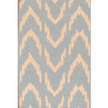 Kilim Collection Hand-Woven Lamb's Wool Area Rug- 5' x 8' In Light Blue and Ivory