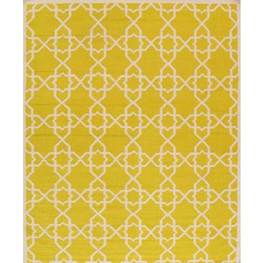 Kilim Collection Hand-Woven Lamb's Wool Area Rug, 6'0" x 9'0" In Ivory and Gold