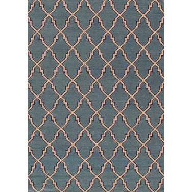 Kilim Collection Hand-Woven Lamb's Wool Area Rug- 6' x 9' In Blue and Ivory