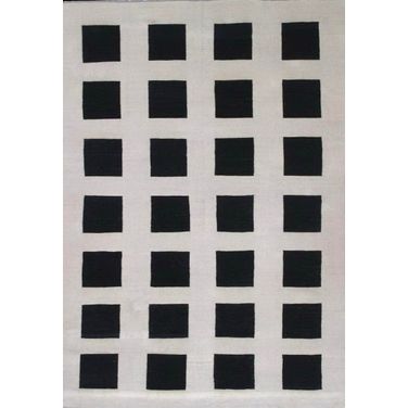 Kilim Collection Hand-Woven Lamb's Wool Area Rug- 8' 2" x 11' 3" In Ivory and Black