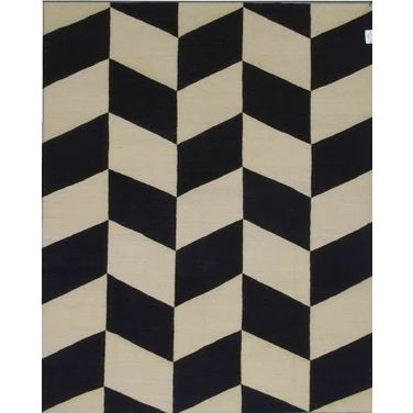 Kilim Collection Hand-Woven Lamb's Wool Area Rug- 8' 2" x 9' 9" In Ivory and Black