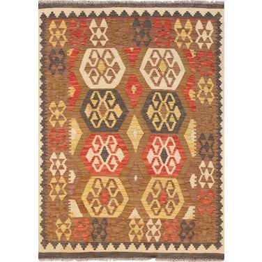 Kilim Collection Hand-Woven Wool Area Rug- 3' 7" x 4' 9" In Multi