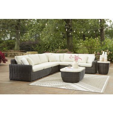 Kimora Outdoor Occasional Table Set In Beige and Dark Brown