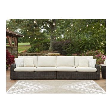 Kimora Outdoor Right and Left-arm Facing Loveseat with Cushion Set of 2 In Beige and Dark Brown