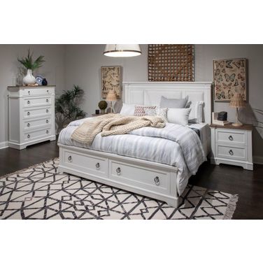 Kingston Panel Storage Bedroom Set In Whisper White And Cerused Nutmeg