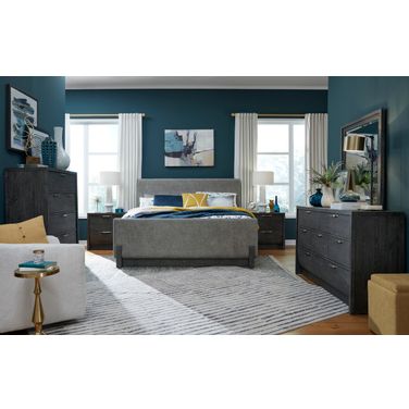 Kinsley Upholstered Panel Bedroom Set In Black Heron
