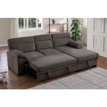 Kipling II 94"W Chenille Fabric Sleeper Sectional Sofa In Brown