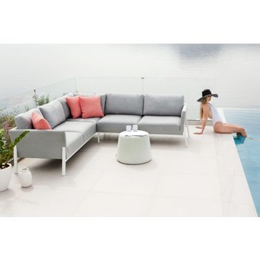 Kitsilano Sunbrella Silver Grey Fabric And White Frame Sectional