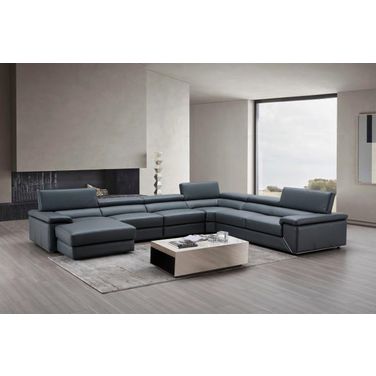 Kobe Left Facing Leather Sectional In Blue Grey